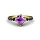 1 - Alicia Princess Cut Amethyst and Black Diamond Engagement Ring 