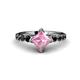 1 - Alicia Princess Cut Pink Tourmaline and Black Diamond Engagement Ring 
