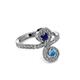 3 - Raene Blue Sapphire and Blue Topaz with Side Diamonds Bypass Ring 