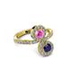 3 - Kevia Blue and Pink Sapphire with Side Diamonds Bypass Ring 