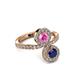 3 - Kevia Blue and Pink Sapphire with Side Diamonds Bypass Ring 