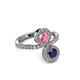 3 - Kevia Blue Sapphire and Pink Tourmaline with Side Diamonds Bypass Ring 