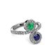 3 - Kevia Blue Sapphire and Emerald with Side Diamonds Bypass Ring 