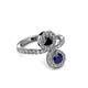 3 - Kevia Blue Sapphire and Black Diamond with Side Diamonds Bypass Ring 