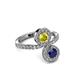 3 - Kevia Blue Sapphire and Yellow Diamond with Side Diamonds Bypass Ring 
