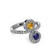 3 - Kevia Blue Sapphire and Citrine with Side Diamonds Bypass Ring 