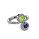 3 - Kevia Blue Sapphire and Peridot with Side Diamonds Bypass Ring 