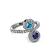 3 - Kevia Blue Sapphire and London Blue Topaz with Side Diamonds Bypass Ring 