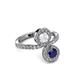 3 - Kevia Blue and White Sapphire with Side Diamonds Bypass Ring 