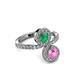3 - Kevia Pink Sapphire and Emerald with Side Diamonds Bypass Ring 
