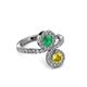 3 - Kevia Yellow Sapphire and Emerald with Side Diamonds Bypass Ring 