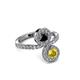 3 - Kevia Yellow Sapphire and Black Diamond with Side Diamonds Bypass Ring 