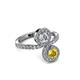 3 - Kevia Yellow Sapphire and Diamond with Side Diamonds Bypass Ring 