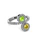 3 - Kevia Yellow Sapphire and Peridot with Side Diamonds Bypass Ring 