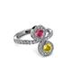 3 - Kevia Yellow Sapphire and Rhodolite Garnet with Side Diamonds Bypass Ring 