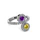 3 - Kevia Yellow Sapphire and Amethyst with Side Diamonds Bypass Ring 
