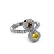 3 - Kevia Yellow Sapphire and Smoky Quartz with Side Diamonds Bypass Ring 