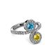 3 - Kevia Yellow Sapphire and London Blue Topaz with Side Diamonds Bypass Ring 