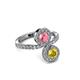 3 - Kevia Yellow Sapphire and Pink Tourmaline with Side Diamonds Bypass Ring 
