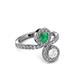 3 - Kevia White Sapphire and Emerald with Side Diamonds Bypass Ring 