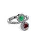 3 - Kevia Ruby and Emerald with Side Diamonds Bypass Ring 