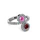 3 - Kevia Ruby and Pink Sapphire with Side Diamonds Bypass Ring 
