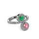 3 - Kevia Pink Tourmaline and Emerald with Side Diamonds Bypass Ring 
