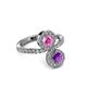 3 - Kevia Amethyst and Pink Sapphire with Side Diamonds Bypass Ring 