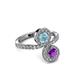 3 - Kevia Amethyst and Aquamarine with Side Diamonds Bypass Ring 
