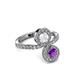 3 - Kevia Amethyst and White Sapphire with Side Diamonds Bypass Ring 
