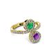3 - Kevia Amethyst and Emerald with Side Diamonds Bypass Ring 