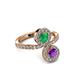 3 - Kevia Amethyst and Emerald with Side Diamonds Bypass Ring 