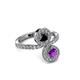 3 - Kevia Amethyst and Black Diamond with Side Diamonds Bypass Ring 