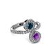 3 - Kevia Amethyst and Blue Diamond with Side Diamonds Bypass Ring 