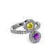 3 - Kevia Amethyst and Yellow Diamond with Side Diamonds Bypass Ring 