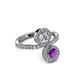 3 - Kevia Amethyst and Diamond with Side Diamonds Bypass Ring 