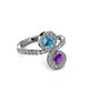 3 - Kevia Amethyst and London Blue Topaz with Side Diamonds Bypass Ring 