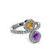 3 - Kevia Amethyst and Citrine with Side Diamonds Bypass Ring 