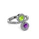 3 - Kevia Amethyst and Peridot with Side Diamonds Bypass Ring 