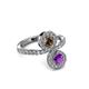 3 - Kevia Amethyst and Smoky Quartz with Side Diamonds Bypass Ring 