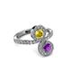 3 - Kevia Amethyst and Yellow Sapphire with Side Diamonds Bypass Ring 
