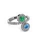 3 - Kevia Blue Topaz and Emerald with Side Diamonds Bypass Ring 