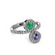 3 - Kevia Iolite and Emerald with Side Diamonds Bypass Ring 