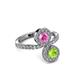 3 - Kevia Peridot and Pink Sapphire with Side Diamonds Bypass Ring 