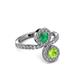 3 - Kevia Peridot and Emerald with Side Diamonds Bypass Ring 