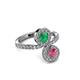3 - Kevia Rhodolite Garnet and Emerald with Side Diamonds Bypass Ring 