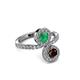 3 - Kevia Red Garnet and Emerald with Side Diamonds Bypass Ring 