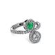 3 - Kevia Diamond and Emerald with Side Diamonds Bypass Ring 