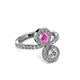 3 - Kevia Diamond and Pink Sapphire with Side Diamonds Bypass Ring 