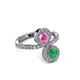 3 - Kevia Emerald and Pink Sapphire with Side Diamonds Bypass Ring 